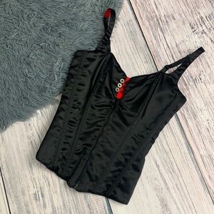 Black and Red Satin Front Zip Bustier